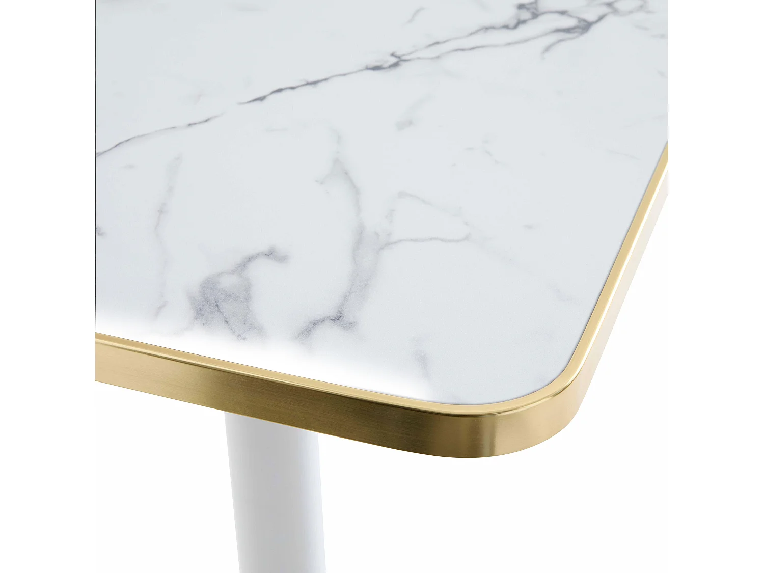 Table à manger 60 x 60 cm pied doré et revêtement marbre blanc/doré