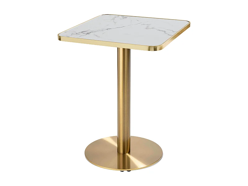 Eettafel 60 x 60 cm met gouden poten en wit/gouden marmeren blad