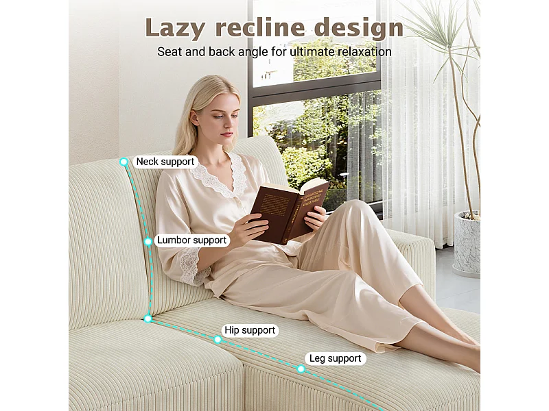 Grand canapé d'angle panoramique - 4 places - méridienne 109cm - en velours côtelé - 269x140x86 - Beige