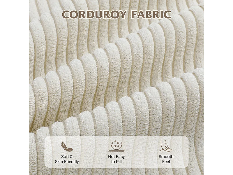 Grand canapé d'angle panoramique - 4 places - méridienne 109cm - en velours côtelé - 269x140x86 - Beige