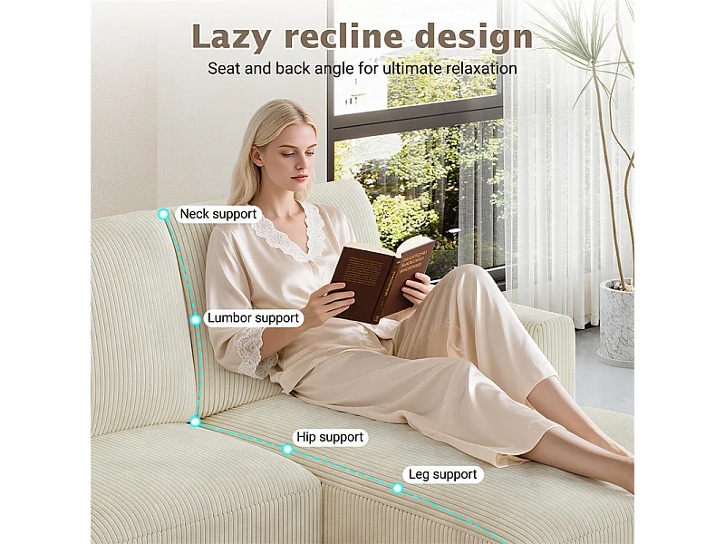 Gran sofá de esquina panorámico - 4 plazas - chaise longue 109cm - de pana - 269x140x86 - Beige