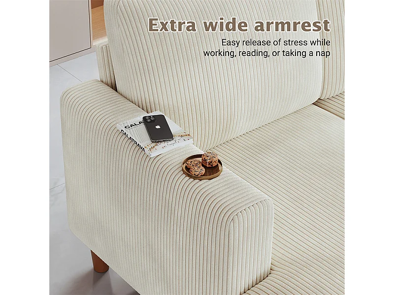 Gran sofá de esquina panorámico - 4 plazas - chaise longue 109cm - de pana - 269x140x86 - Beige