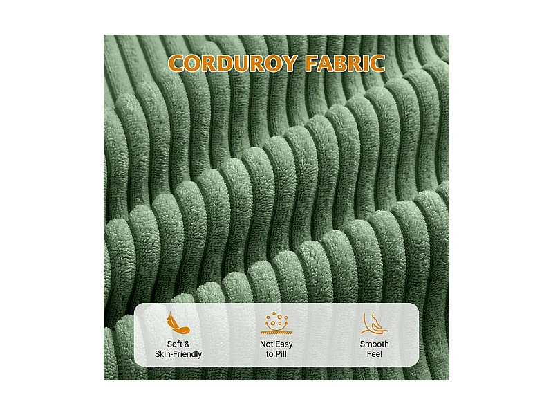 Grand canapé d'angle panoramique - 4 places - méridienne 109cm - en velours côtelé - 269x140x86 - Vert