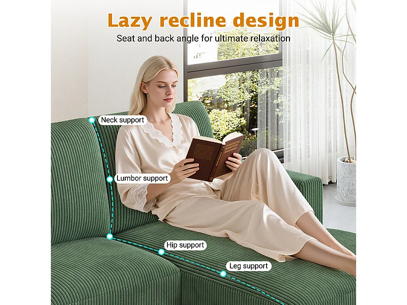 Grand canapé d'angle panoramique - 4 places - méridienne 109cm - en velours côtelé - 269x140x86 - Vert