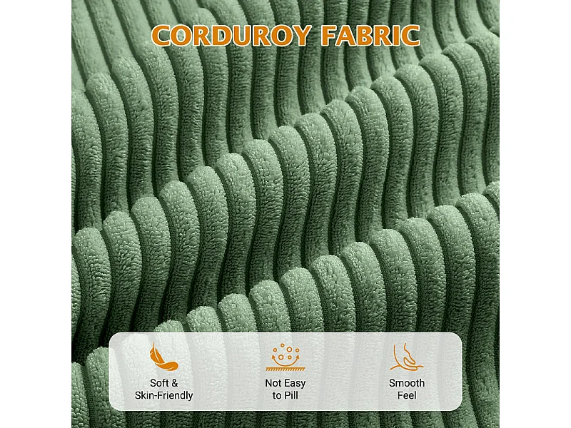 Grand canapé d'angle panoramique - 4 places - méridienne 109cm - en velours côtelé - 269x140x86 - Vert