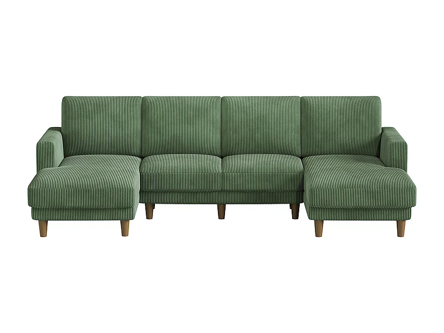Gran sofá de esquina panorámico - 4 plazas - chaise longue 109cm - de pana - 269x140x86 - Verde