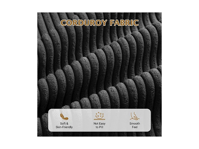 Grand canapé d'angle panoramique - 4 places - méridienne 109cm - en velours côtelé - 269x140x86 - Noir