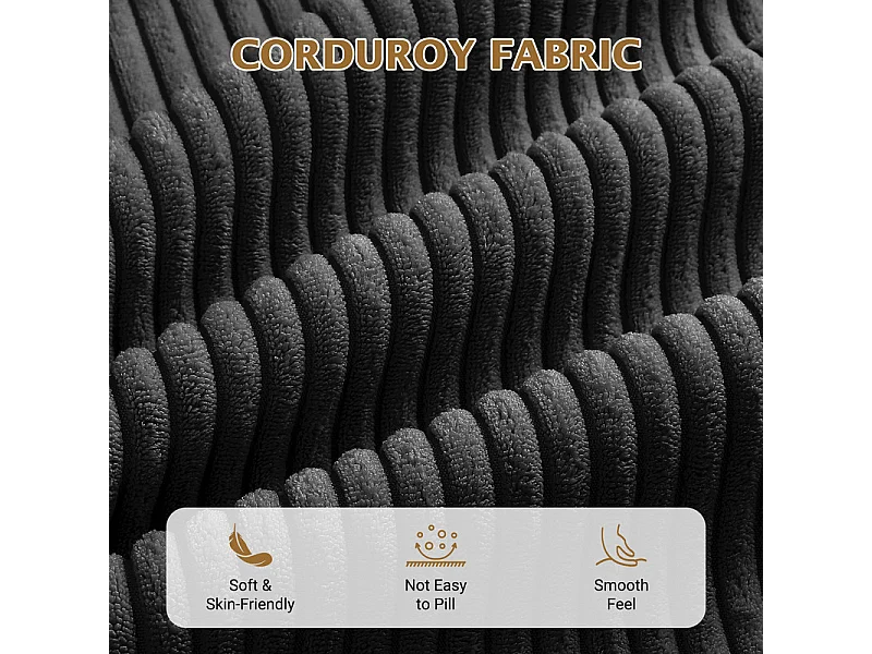 Gran sofá de esquina panorámico - 4 plazas - chaise longue 109cm - de pana - 269x140x86 - Negro