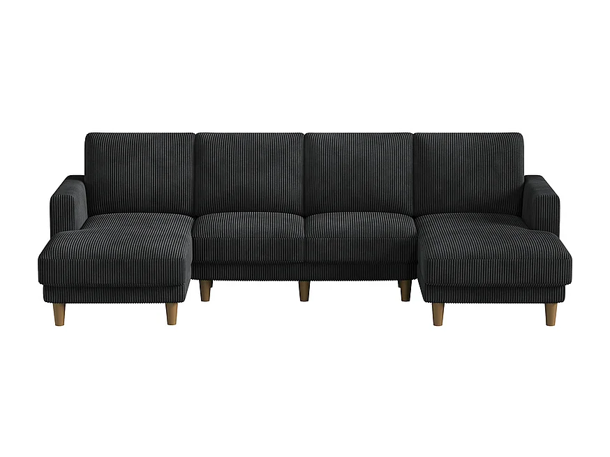 Gran sofá de esquina panorámico - 4 plazas - chaise longue 109cm - de pana - 269x140x86 - Negro