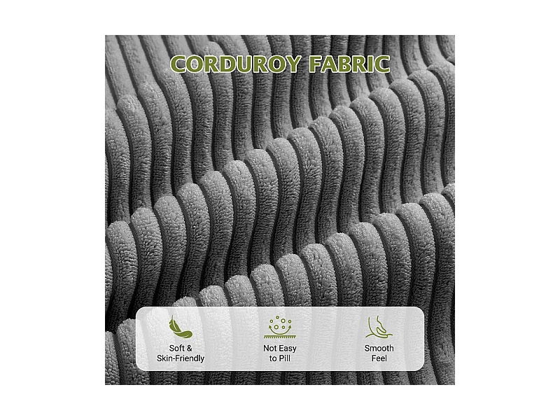 Grand canapé d'angle panoramique - 4 places - méridienne 109cm - en velours côtelé - 269x140x86 - Gris