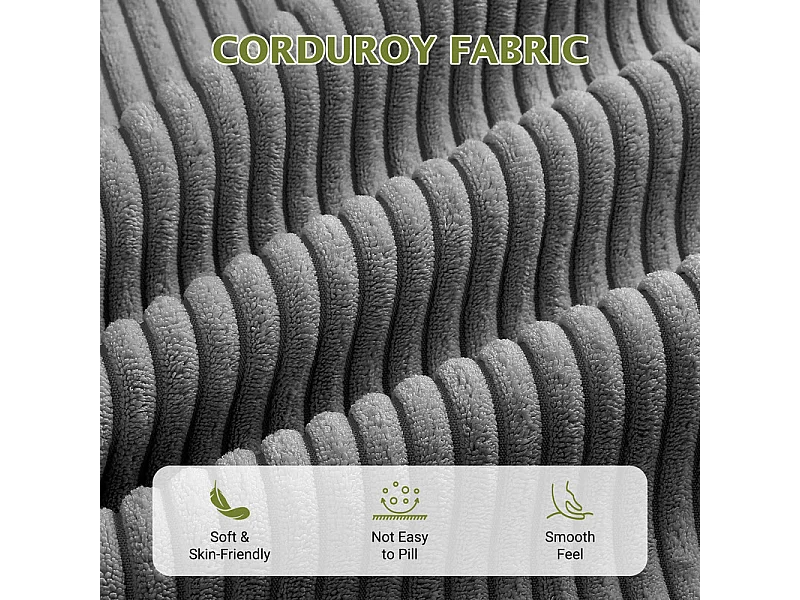 Grand canapé d'angle panoramique - 4 places - méridienne 109cm - en velours côtelé - 269x140x86 - Gris