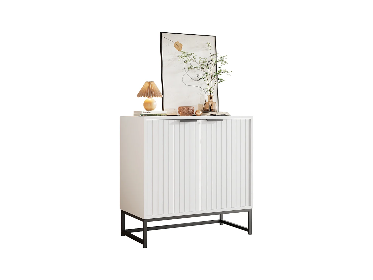 Buffet da tavolo in pannello E1 15mm con porte ondulate, per salone o camera, beige chiaro