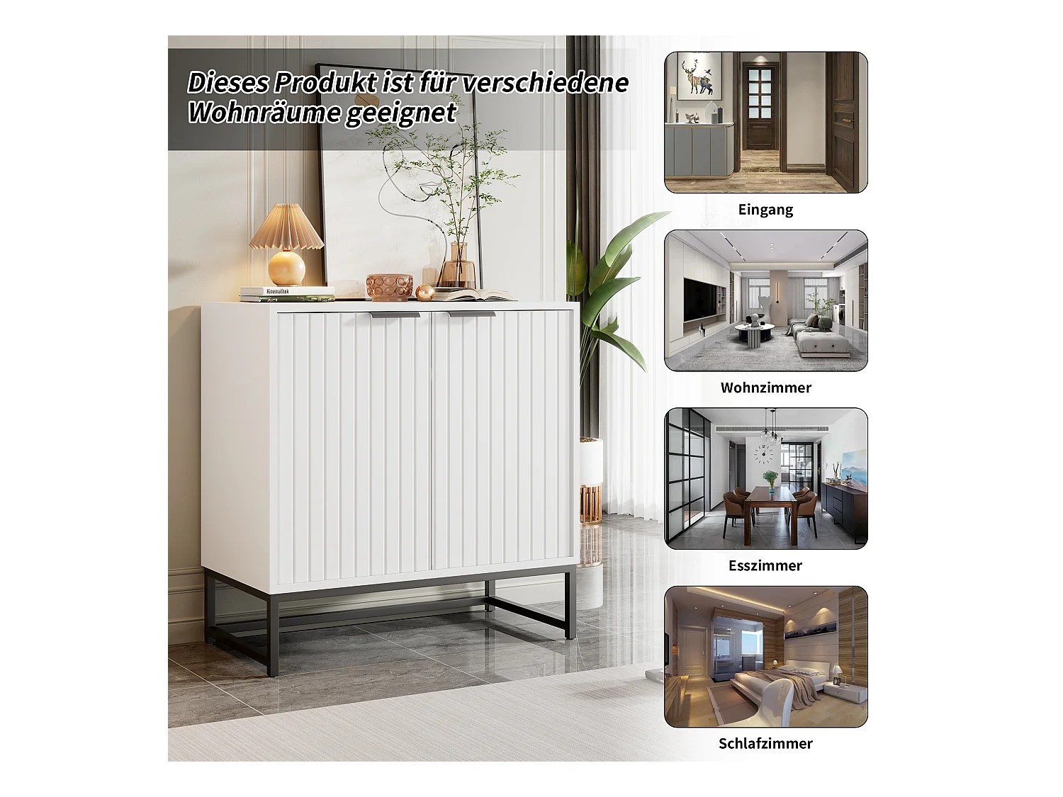 Buffet da tavolo in pannello E1 15mm con porte ondulate, per salone o camera, beige chiaro