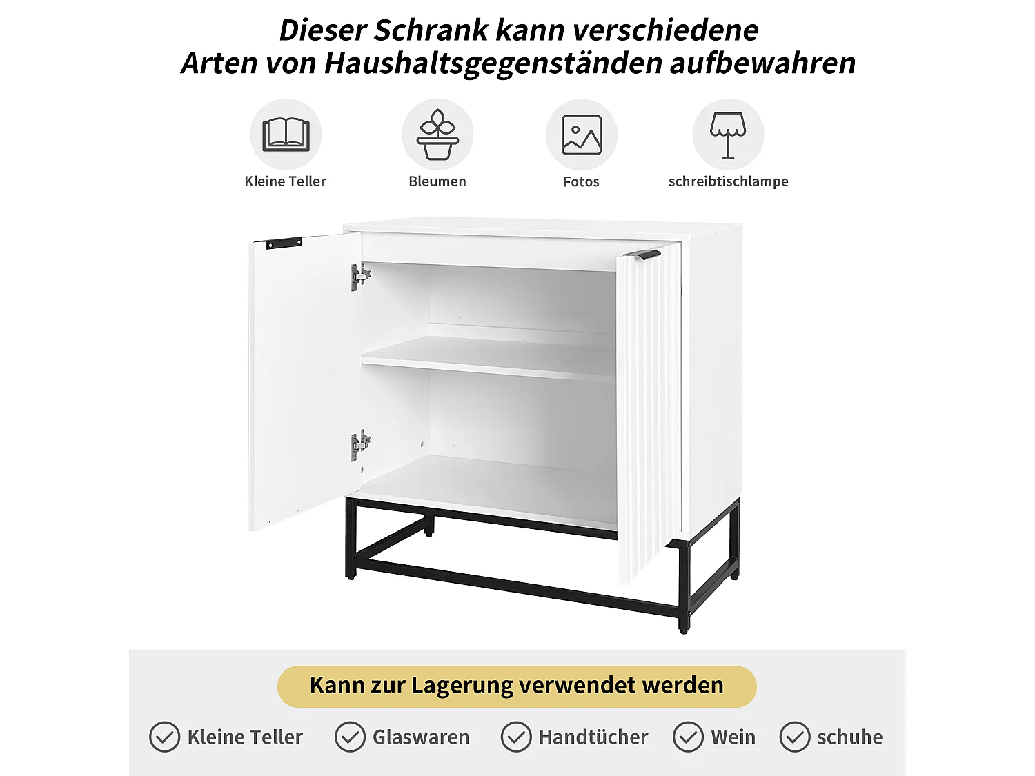 Buffet da tavolo in pannello E1 15mm con porte ondulate, per salone o camera, beige chiaro