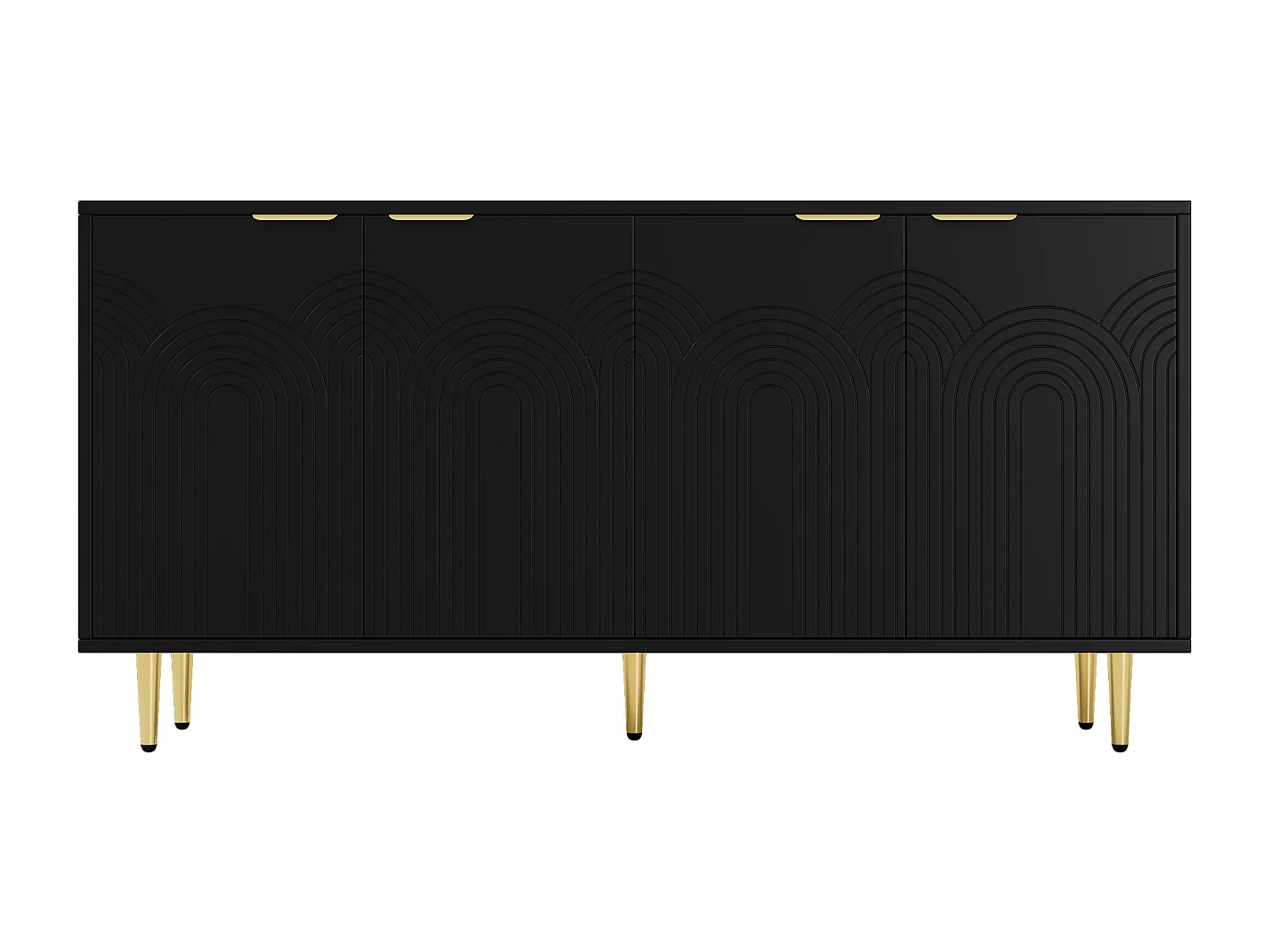 Aparador de design em aglomerado com 4 portas, arrumação para sala de estar, quarto, pés em ouro preto, 160 x 40 x 80 cm