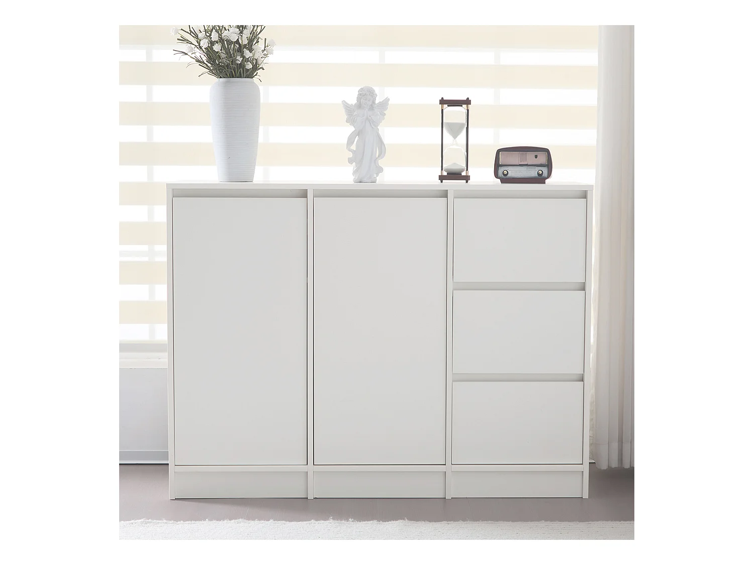 Mueble de entrada de madera MDF, mueble de almacenaje versátil con cajón y estante regulable, blanco, 90x30x80cm