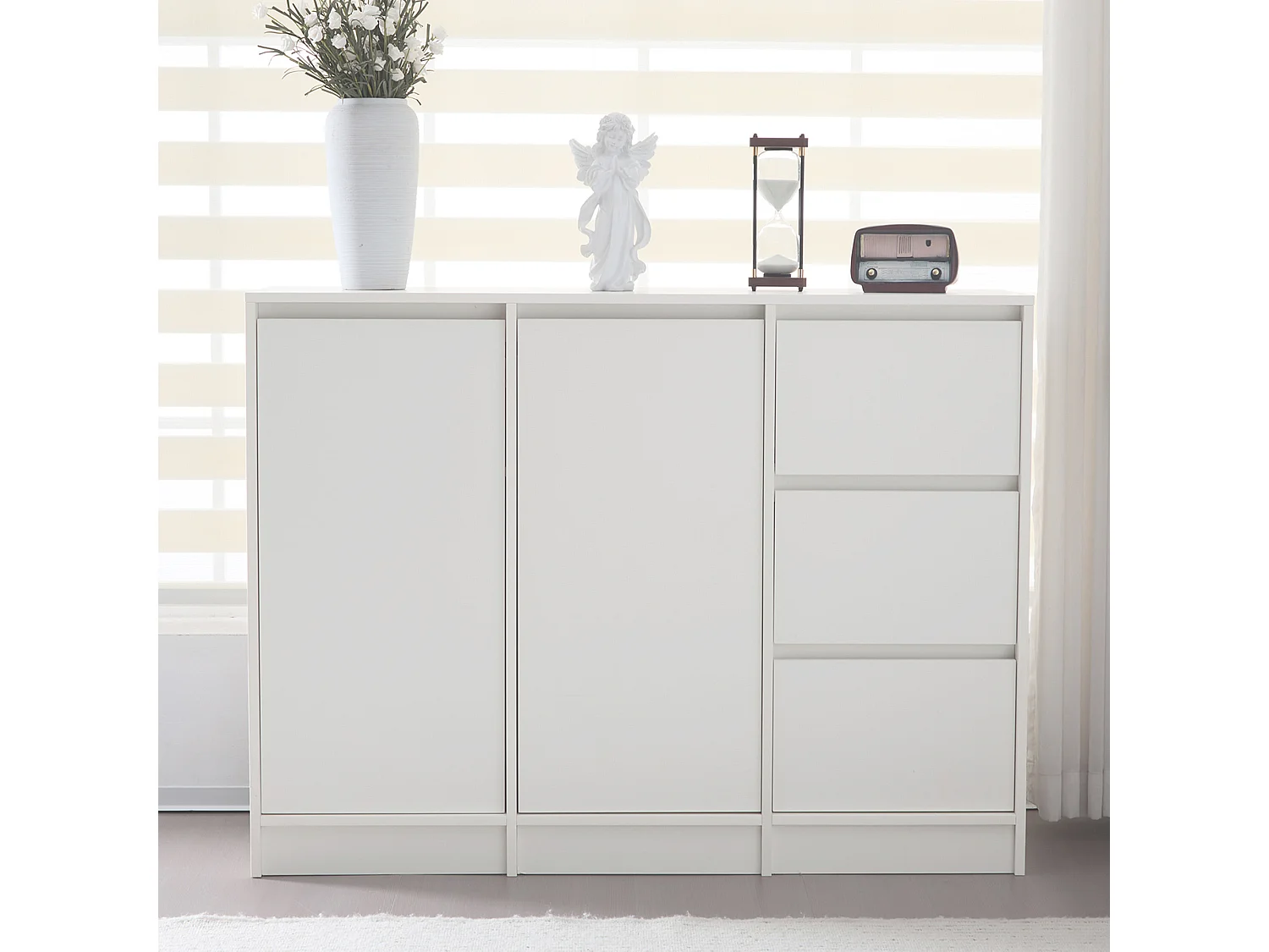 Mueble de entrada de madera MDF, mueble de almacenaje versátil con cajón y estante regulable, blanco, 90x30x80cm