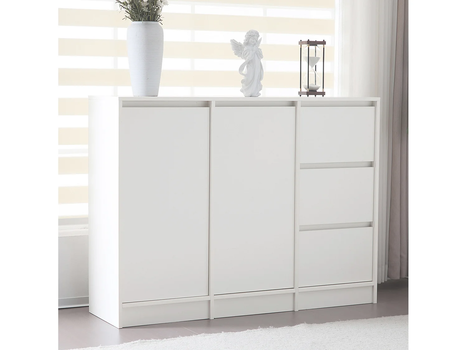 Mueble de entrada de madera MDF, mueble de almacenaje versátil con cajón y estante regulable, blanco, 90x30x80cm