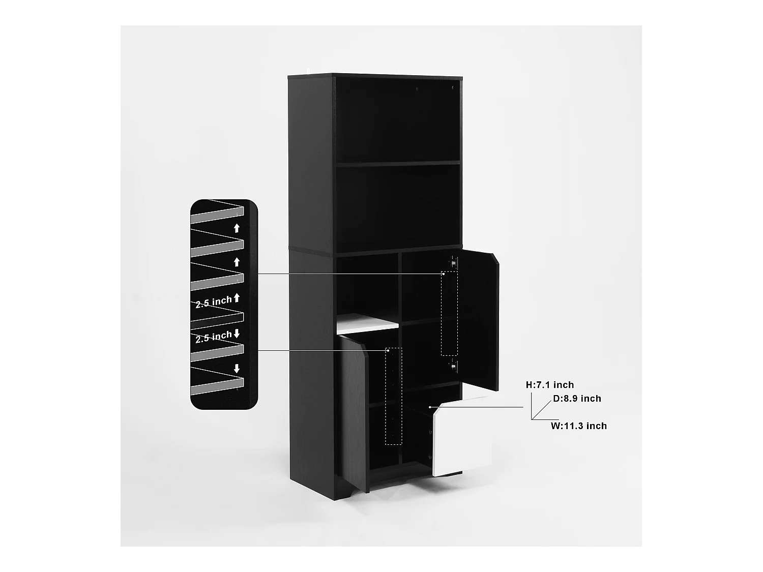 Estante de painéis de madeira com prateleiras abertas e armazenamento fechado para sala de estar e quarto 160 cm