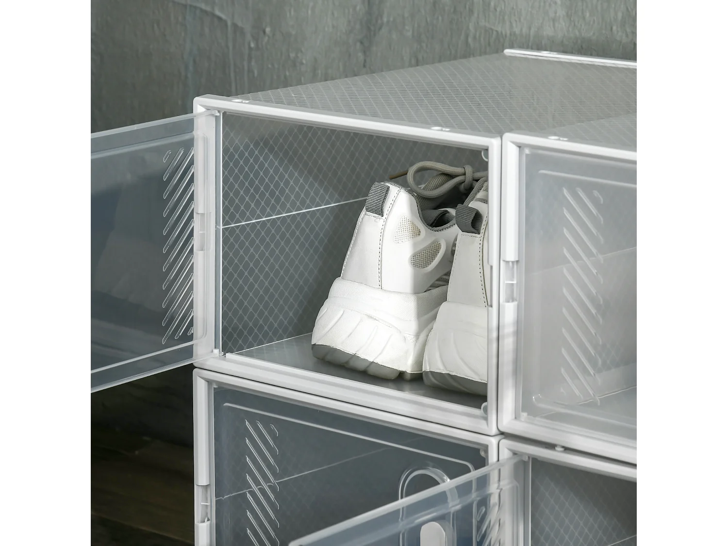 Zapatero modular de plástico con 8 compartimentos para almacenaje, entrada, pasillo, color negro