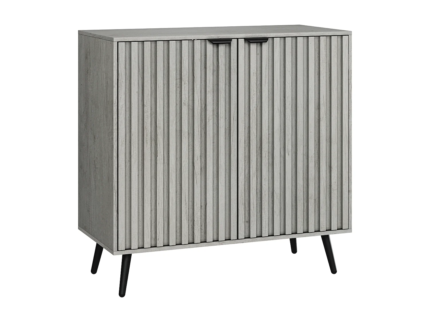 Buffet rainuré bois ingénierie 2 portes grand rangement réglable salon entrée noir