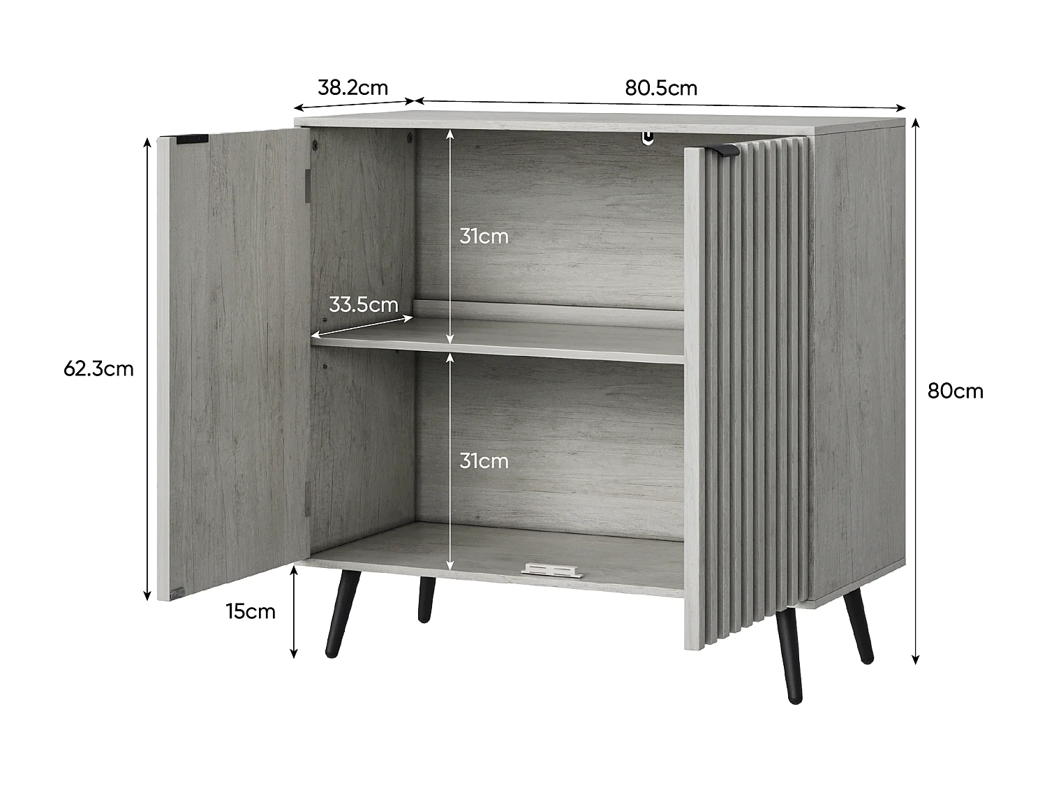 Buffet rainuré bois ingénierie 2 portes grand rangement réglable salon entrée noir