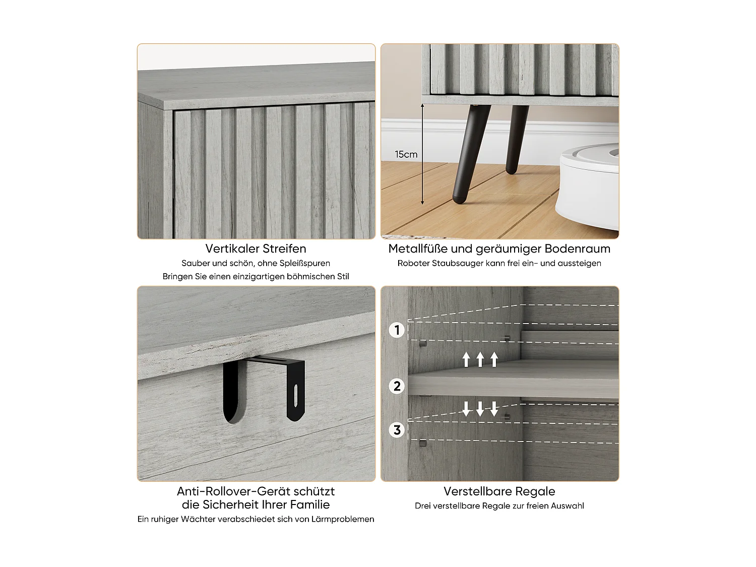 Buffet rainuré bois ingénierie 2 portes grand rangement réglable salon entrée noir