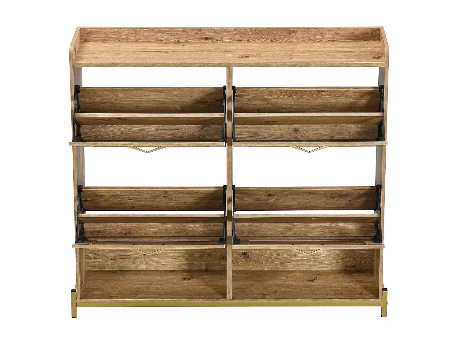 Sapateira compacta de madeira e metal com 3 abas para corredor 108,5x24x100cm cinza