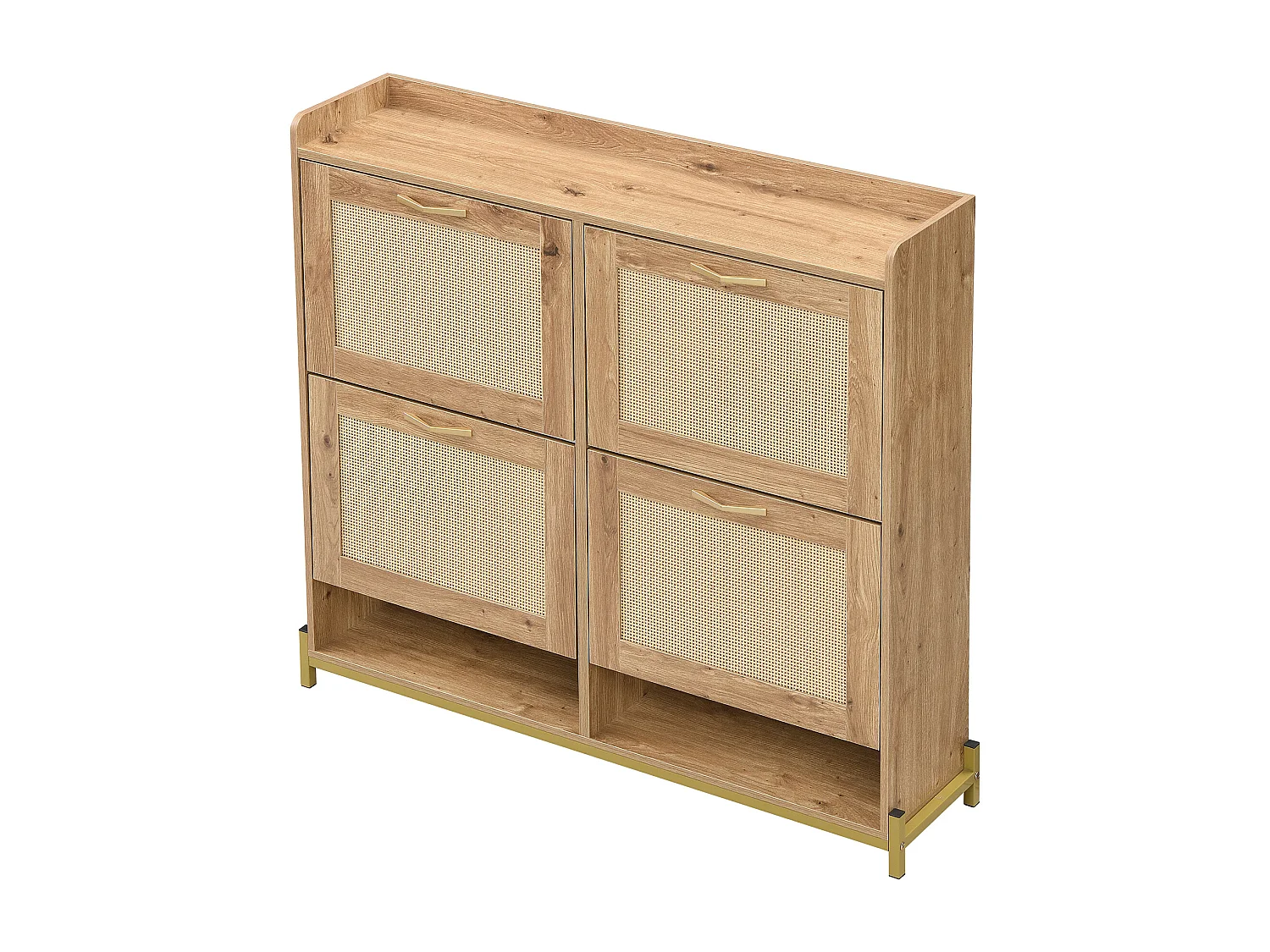 Sapateira compacta de madeira e metal com 3 abas para corredor 108,5x24x100cm cinza