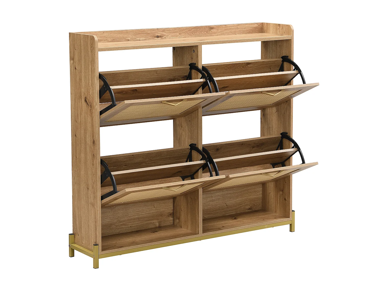 Sapateira compacta de madeira e metal com 3 abas para corredor 108,5x24x100cm cinza