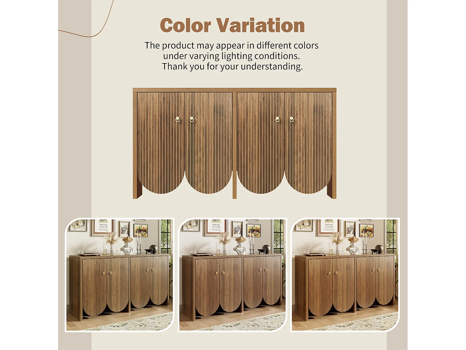 Aparador em MDF resistente com arrumação modular para salas de estar e jantar, acabamento em nogueira, 147x40x80 cm