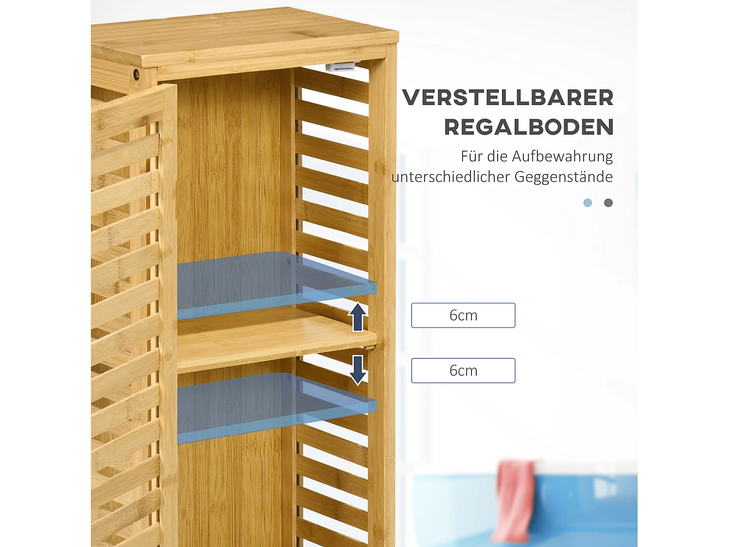 Armário de banheiro compacto de bambu natural com prateleira ajustável de 70 cm**