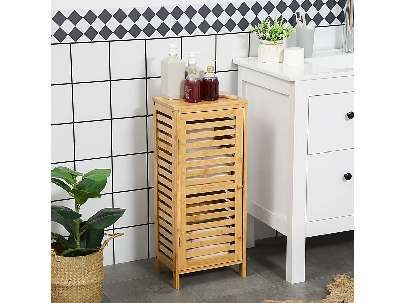 Armário de banheiro compacto de bambu natural com prateleira ajustável de 70 cm**