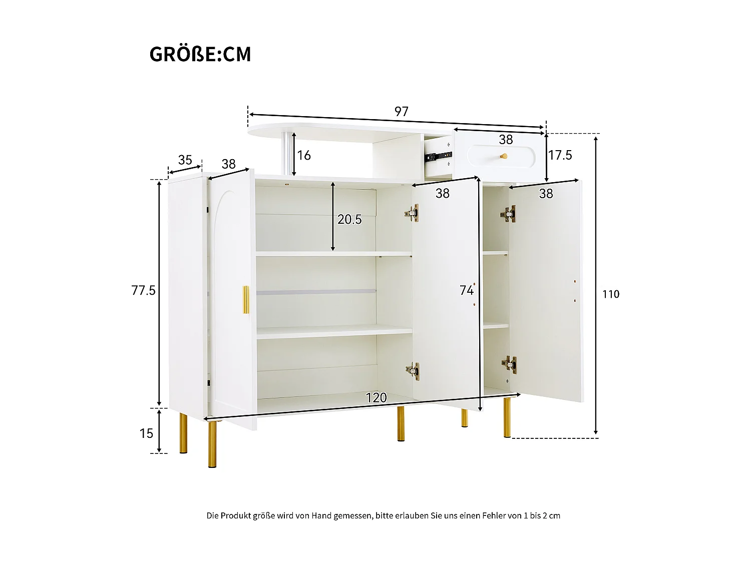Buffet blanc bois 3 porte 1 cassetto rangement entrée stile salone moderno 120x35x92cm