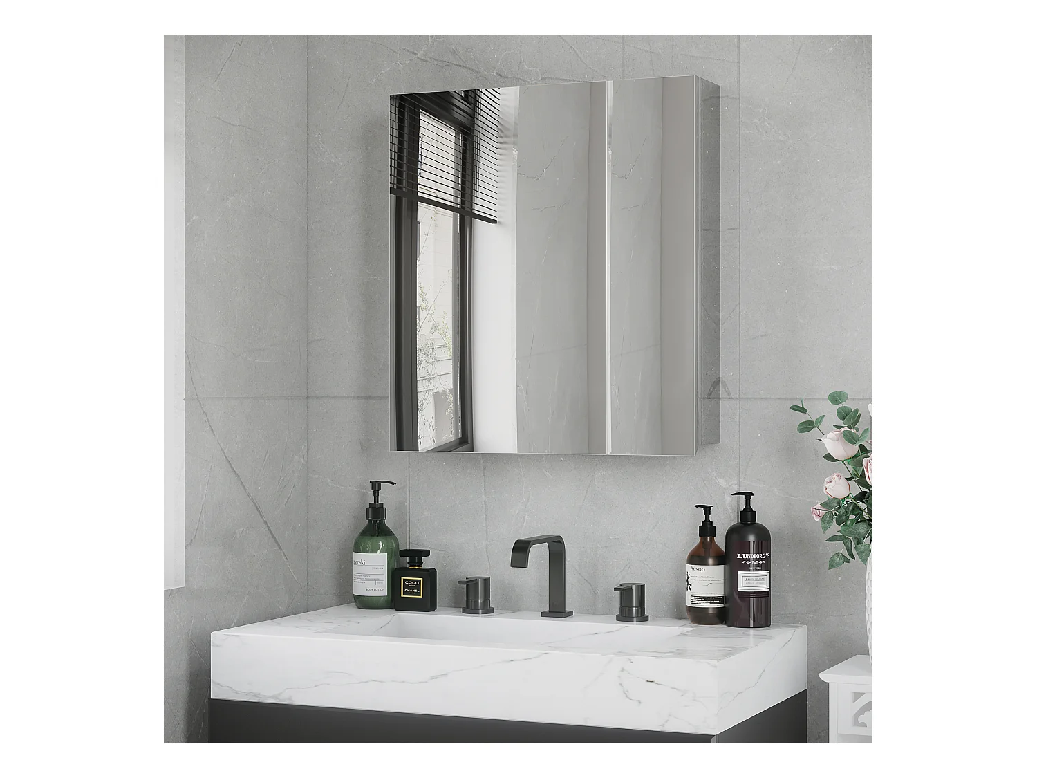 Mueble de baño de pared con espejo acero inoxidable 54x60 cm almacenaje colgante
