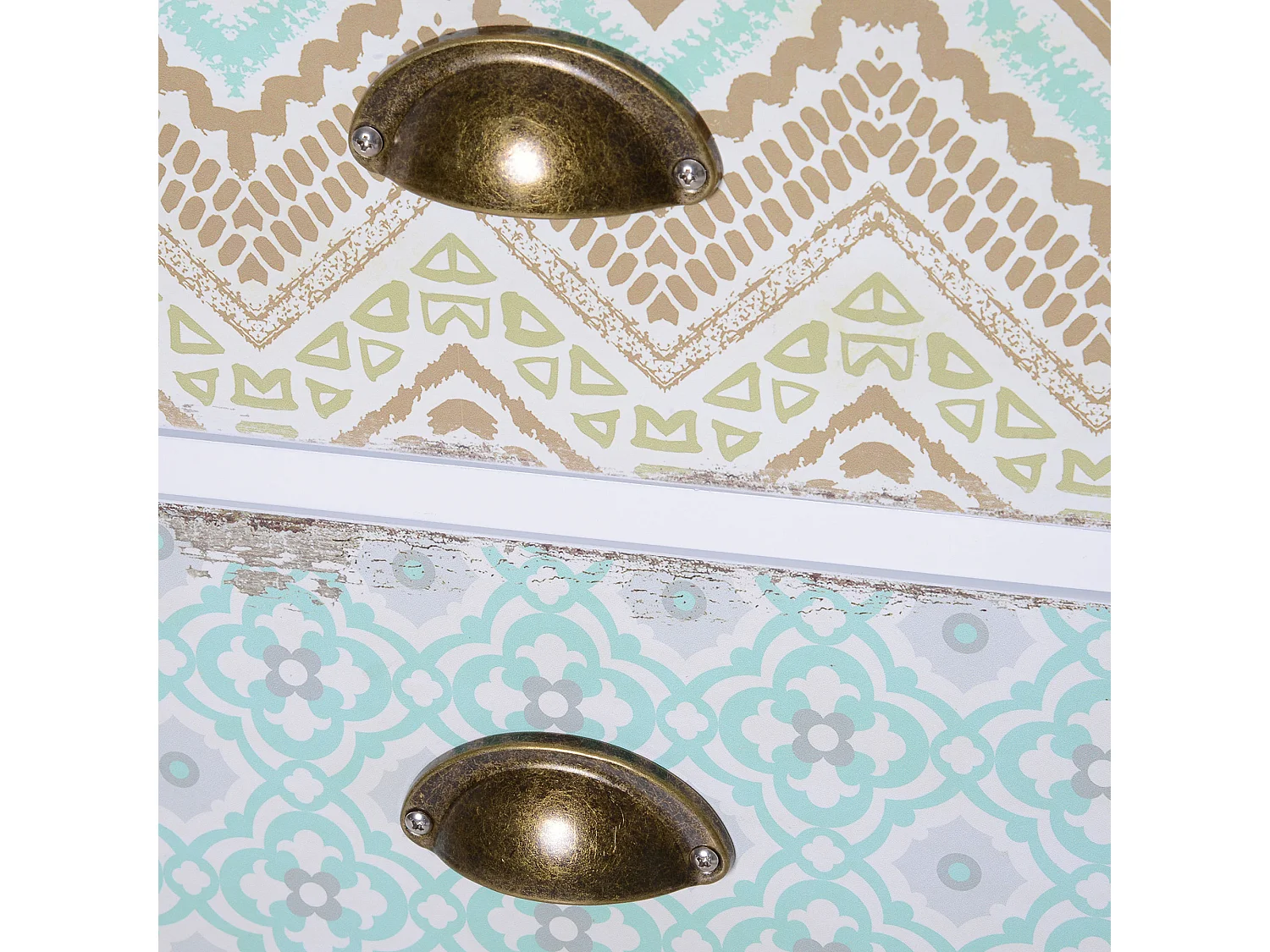 Cômoda com 5 gavetas em madeira MDF, estilo vintage shabby chic, quarto, sala de estar, multicolorido