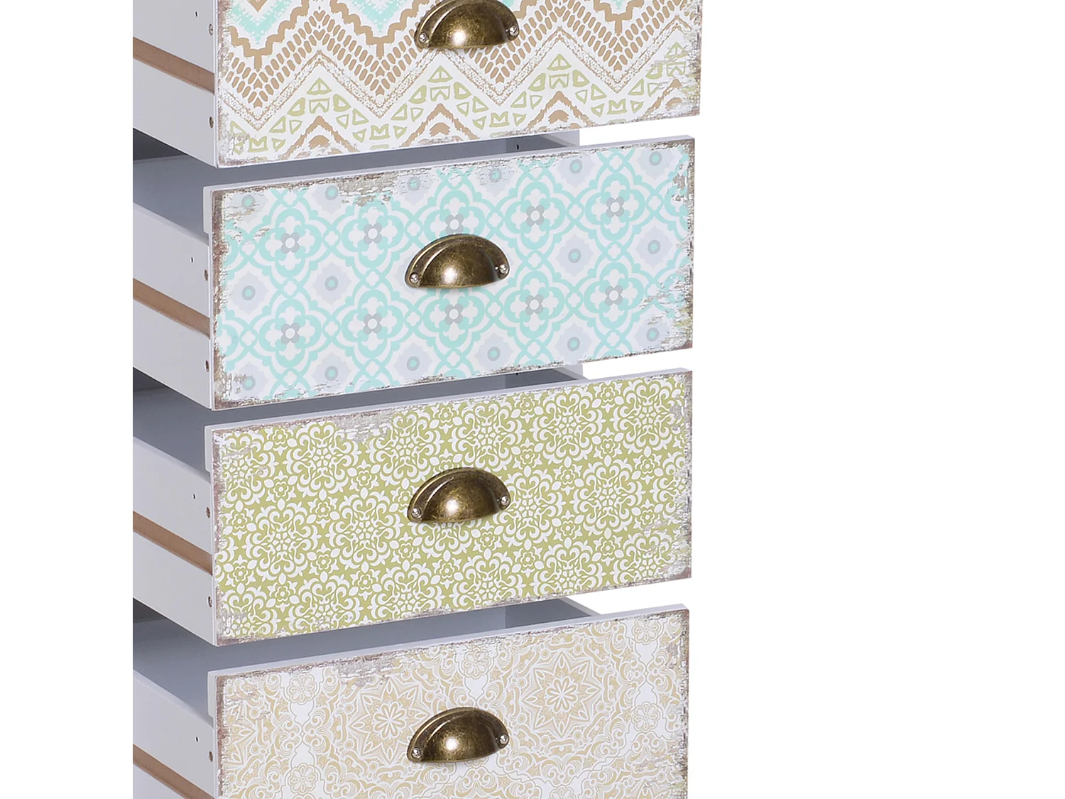 Cômoda com 5 gavetas em madeira MDF, estilo vintage shabby chic, quarto, sala de estar, multicolorido