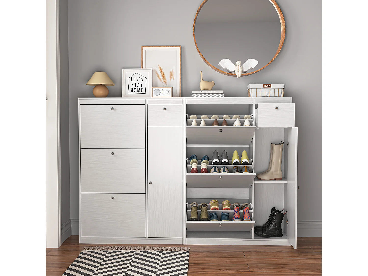 Zapatero Blanco con 3 Aletas Entrada de Almacenamiento Panel de Madera 90×27×125 cm Moderno