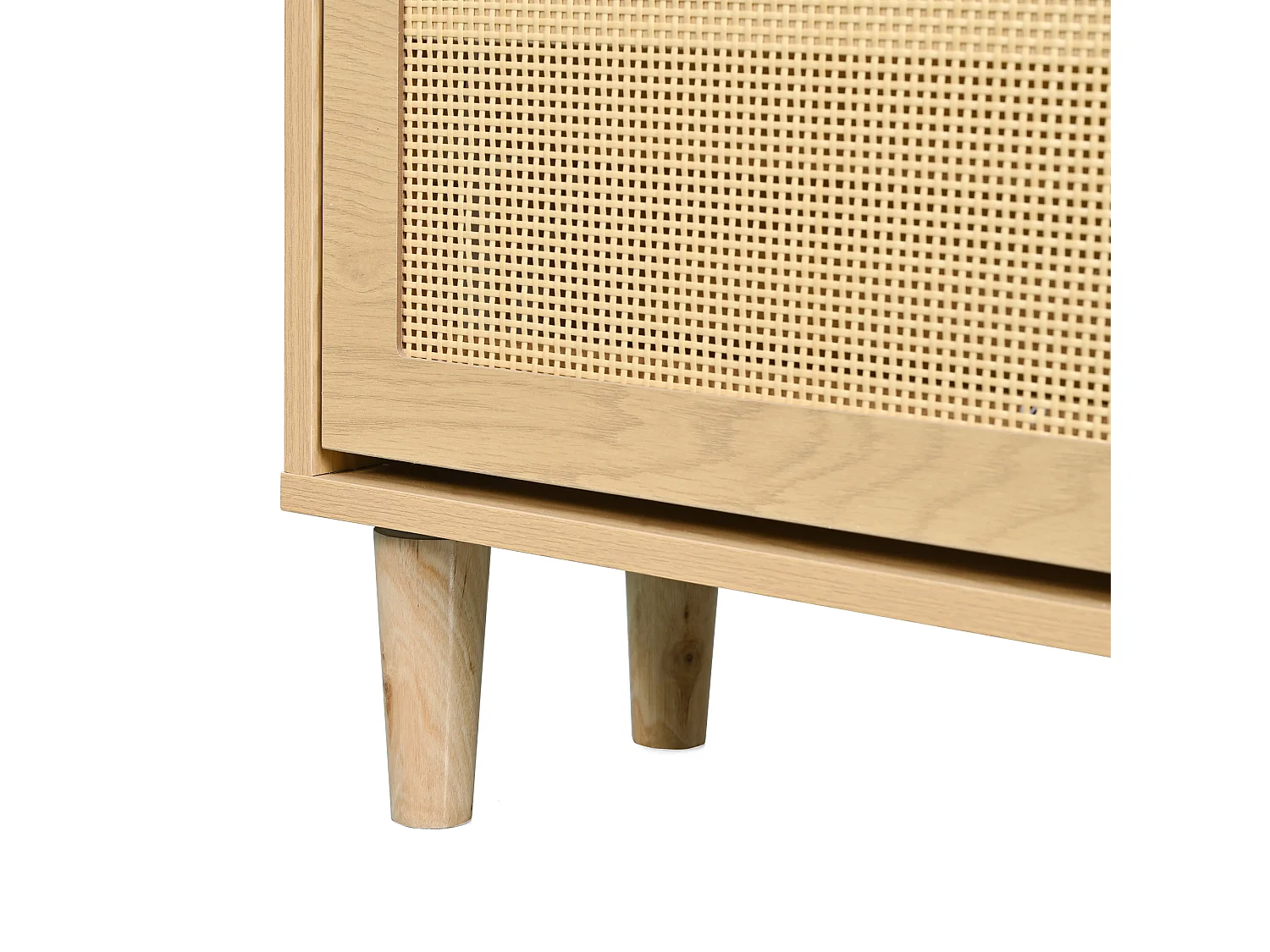 Cômoda com 6 gavetas em madeira MDF com imitação de rattan e pés maciços para um quarto de estilo retro em castanho escuro