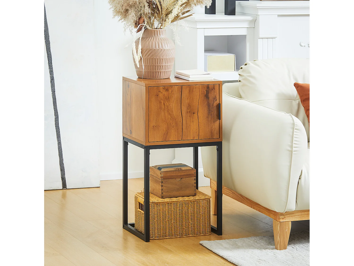 Mesa consola madera MDF diseño industrial entrada o salón almacenaje compacto negro natural 40x30x76cm