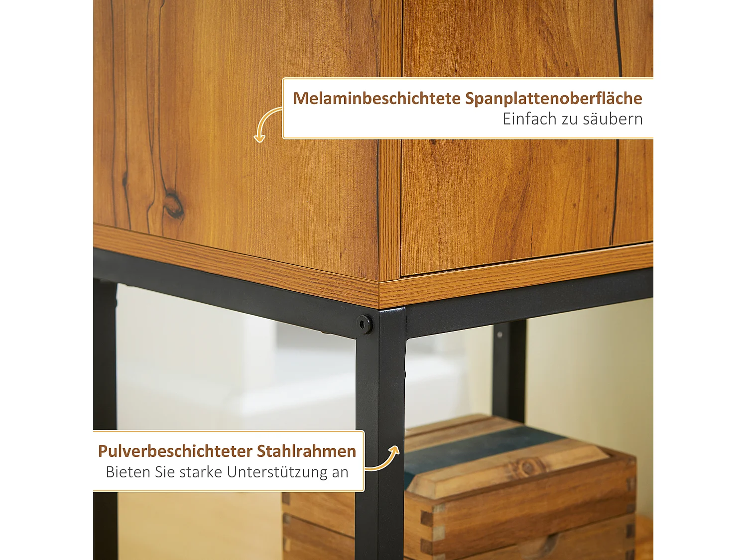 Mesa consola madera MDF diseño industrial entrada o salón almacenaje compacto negro natural 40x30x76cm