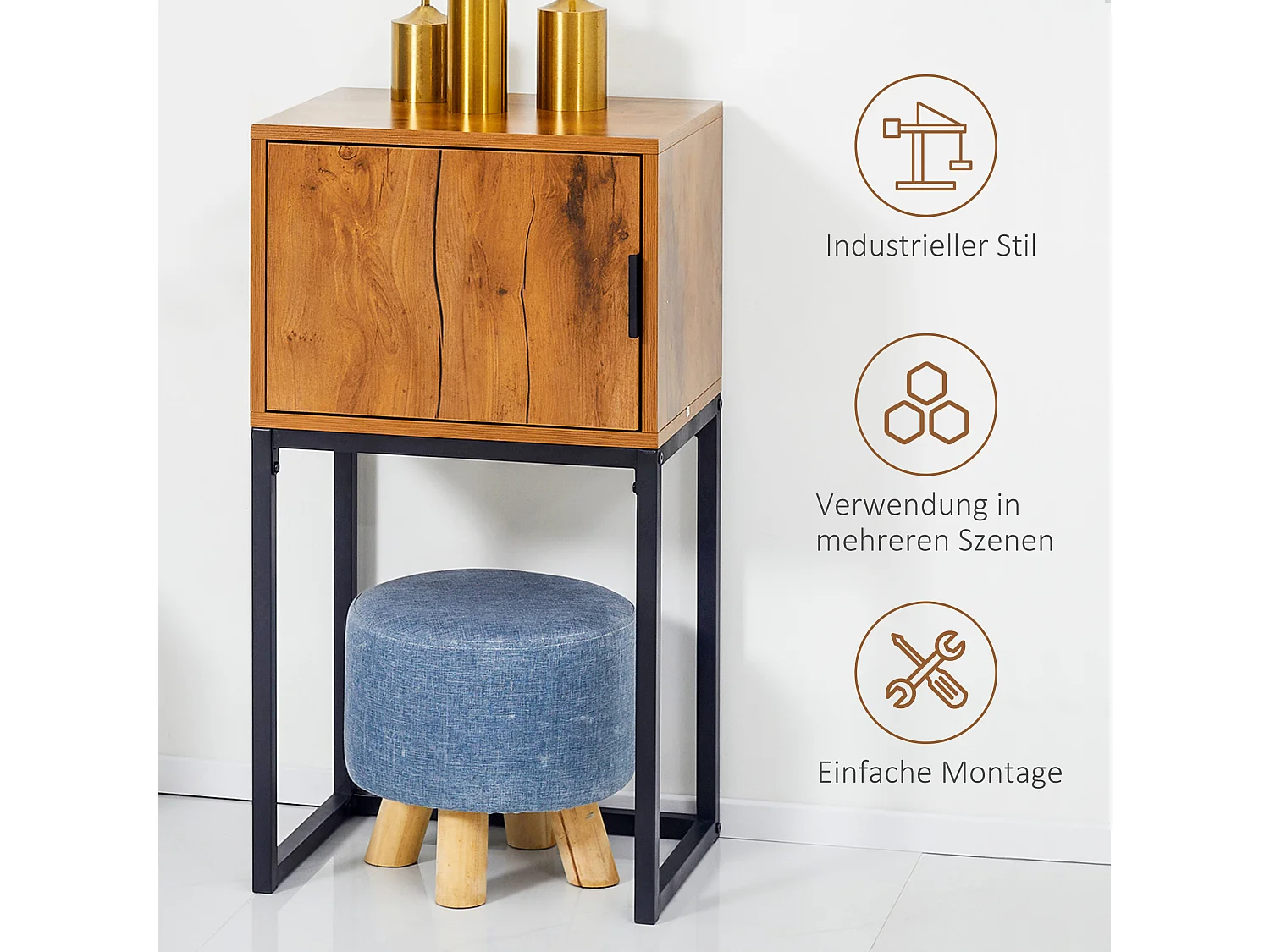 Mesa consola madera MDF diseño industrial entrada o salón almacenaje compacto negro natural 40x30x76cm