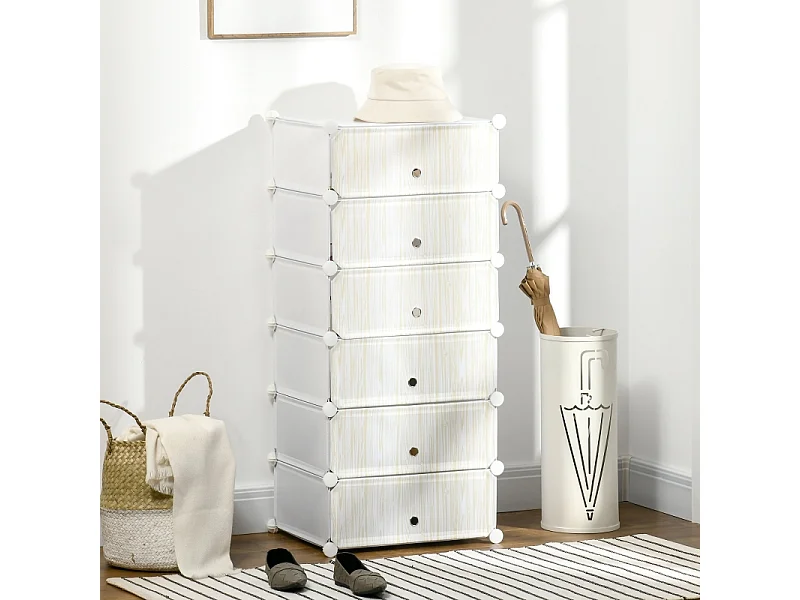 Prateleira modular de plástico empilhável com portas para entrada do quarto, branca