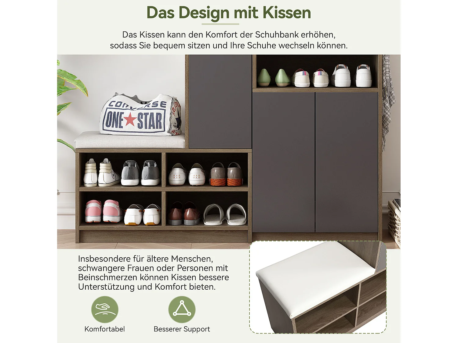 Mobili con gambe in legno con cuscino e ripiani regolabili per antipasto bianco