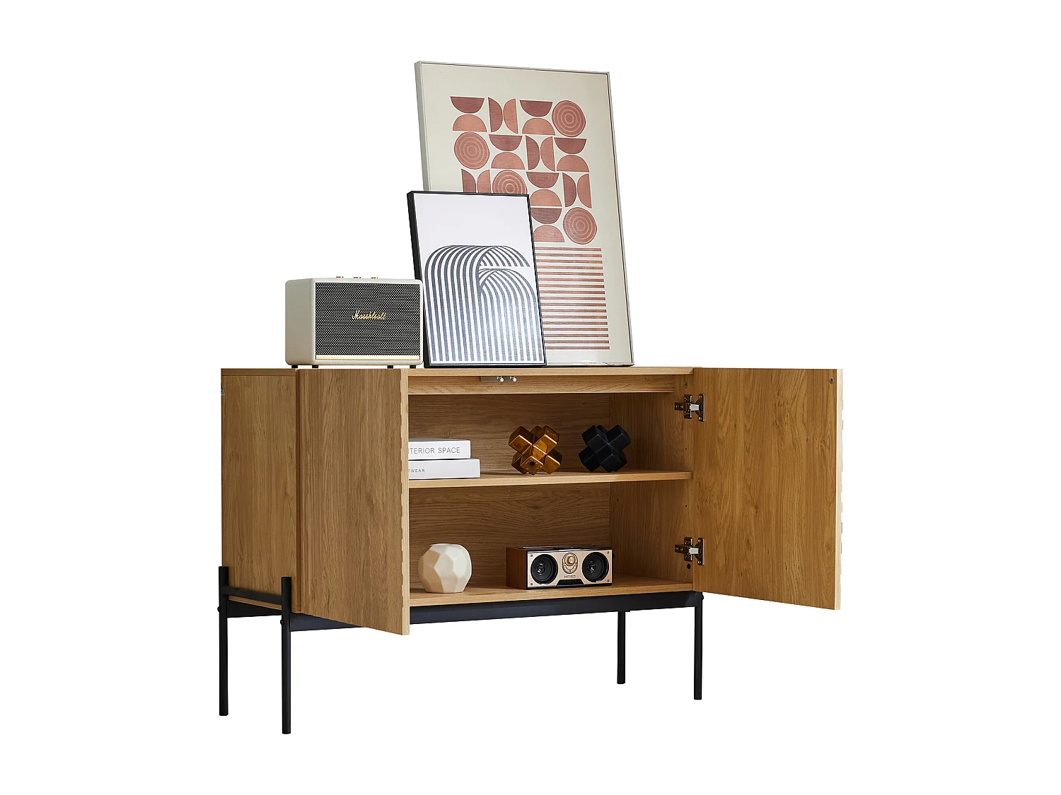 Buffet moderno in legno aggloméré cadre métal rangement salon salle à manger noir 80x40x90cm