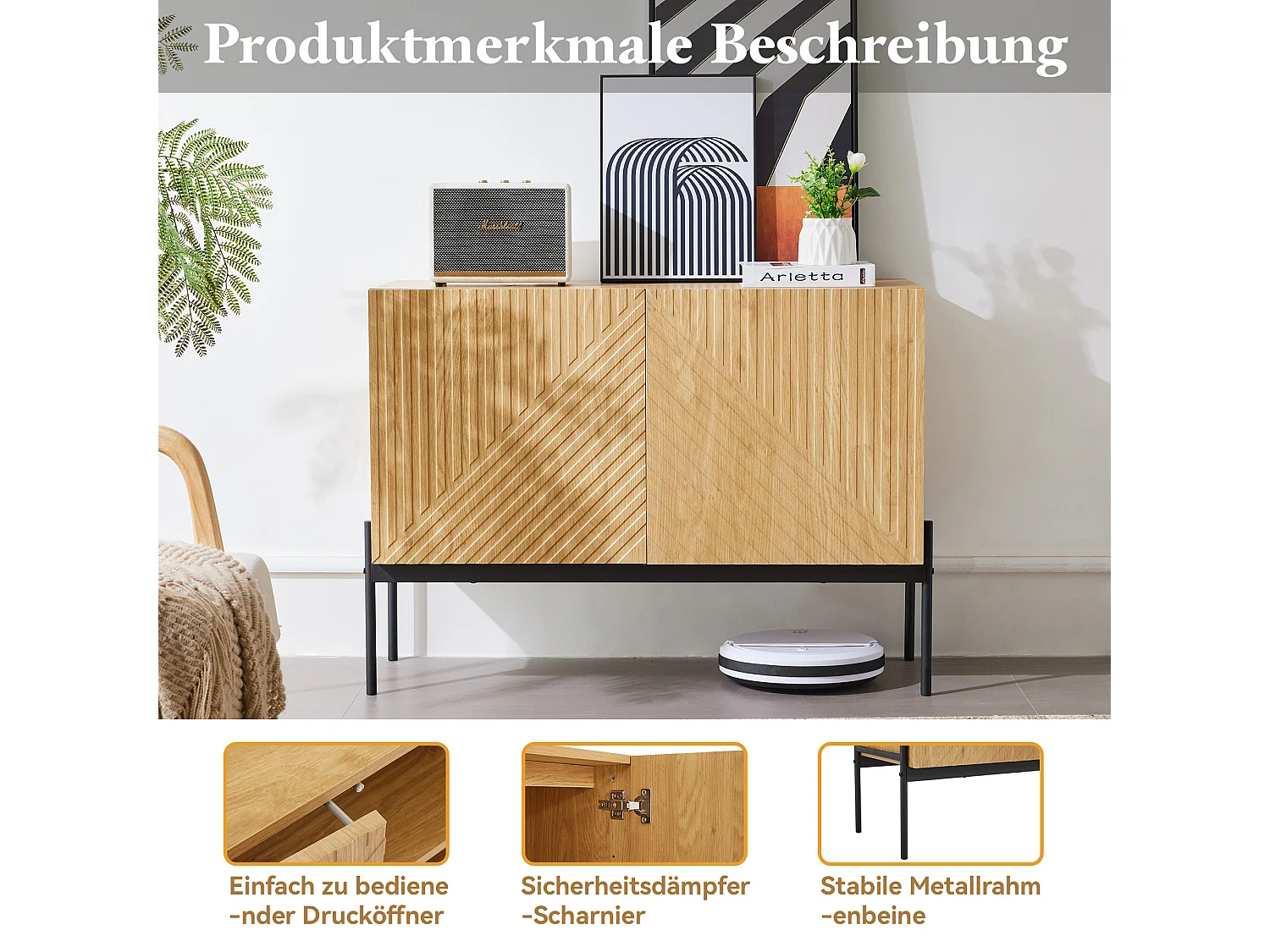 Buffet moderno in legno aggloméré cadre métal rangement salon salle à manger noir 80x40x90cm