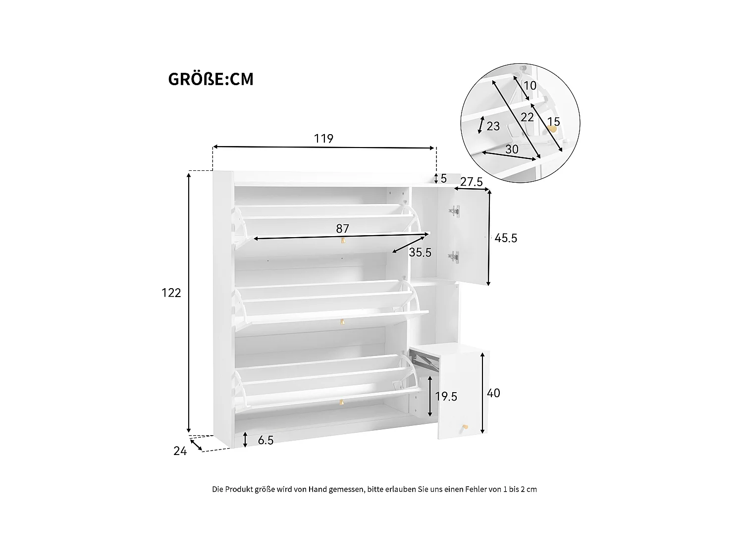 Mobile da pavimento bianco con assi battenti in legno 119 cm ingresso moderno