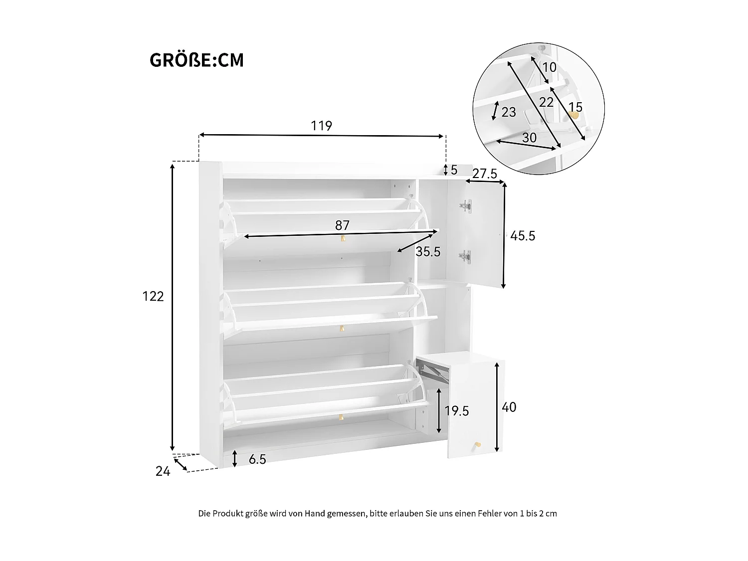 Mobile da pavimento bianco con assi battenti in legno 119 cm ingresso moderno
