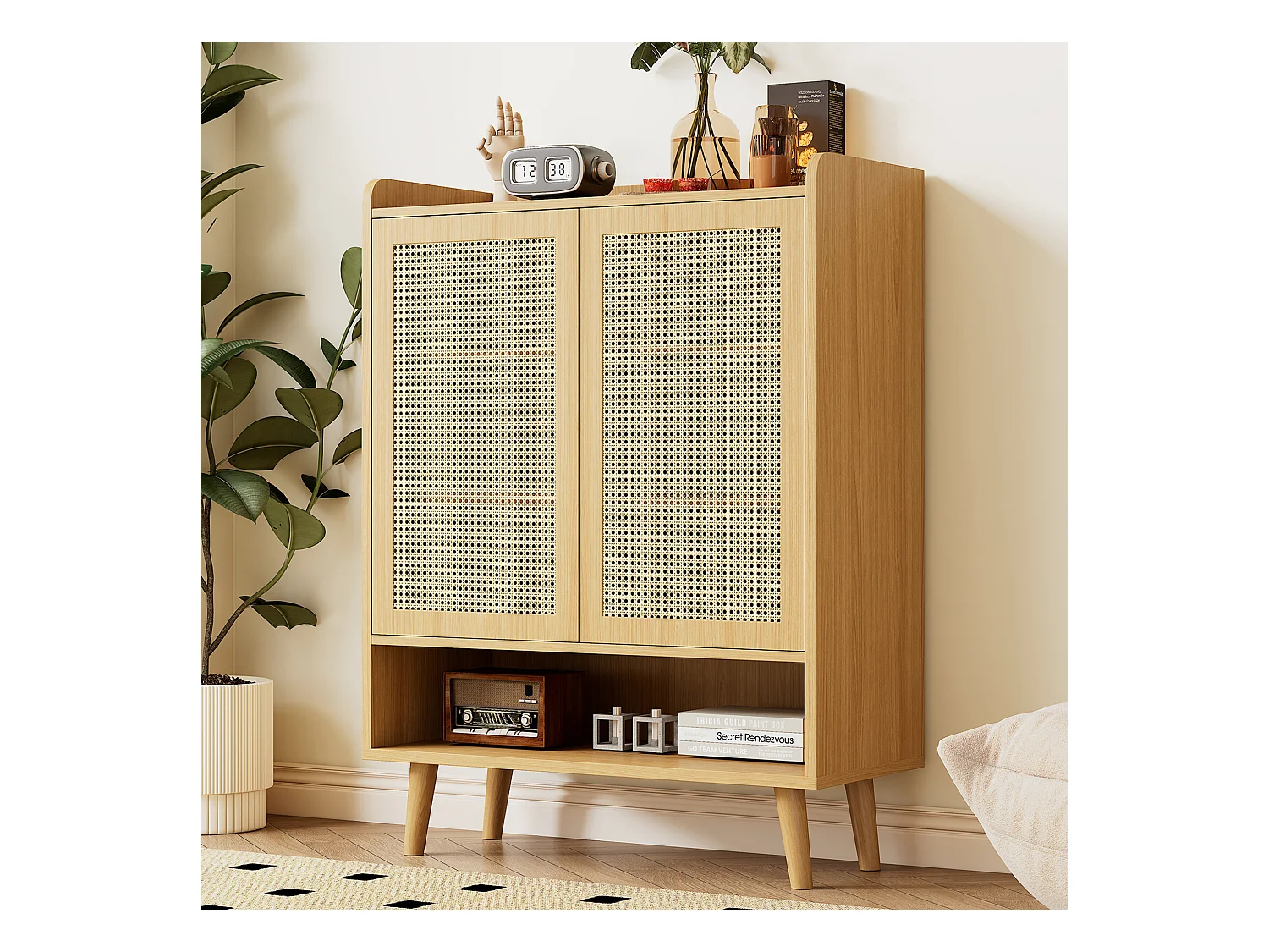 Aparador de madeira MDF com portas de abrir por pressão para sala de estar e quarto, branco, 80x40x90 cm