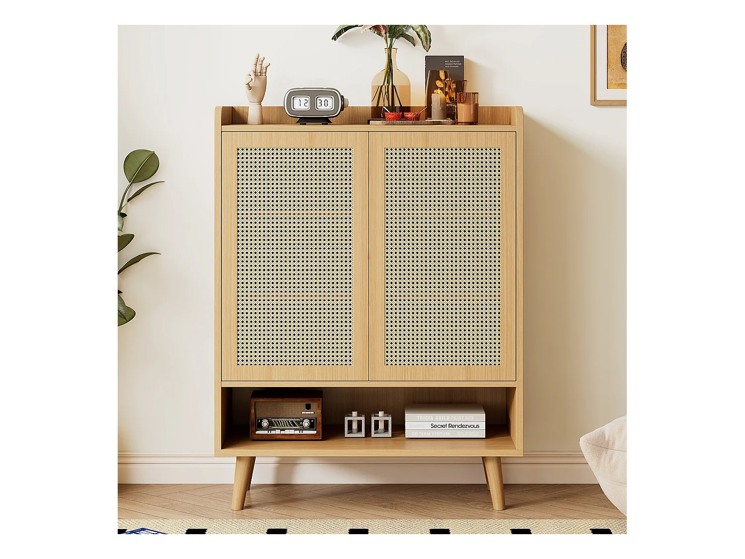 Aparador de madeira MDF com portas de abrir por pressão para sala de estar e quarto, branco, 80x40x90 cm